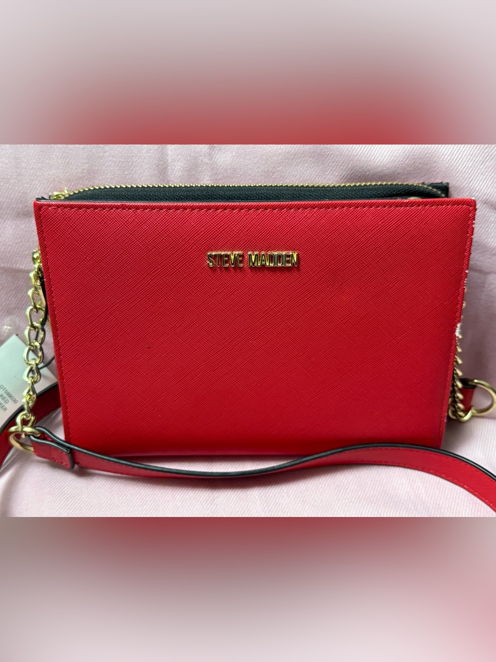 Steve Madden Red Saffiano Crossbody Bag with Gold Logo-READ ALL